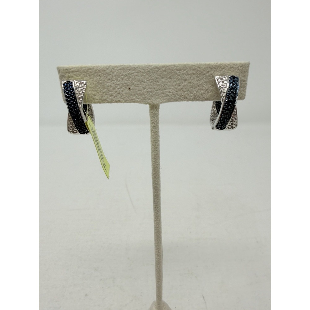 Shop LC Blue Diamond Accent Platinum Bond Brass Latch Back Hoop Earrings 5635